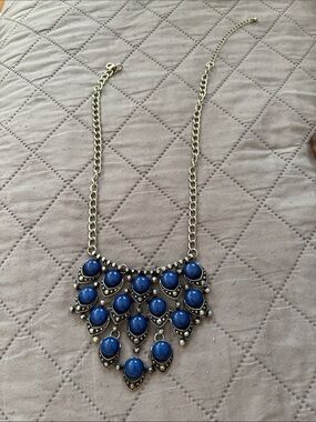 Blue Statement Bib Necklace - Elegant Teardrop Design